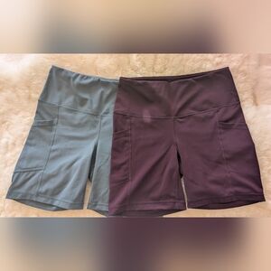 Set of Two High-Waisted Shorts in Blue and Purple